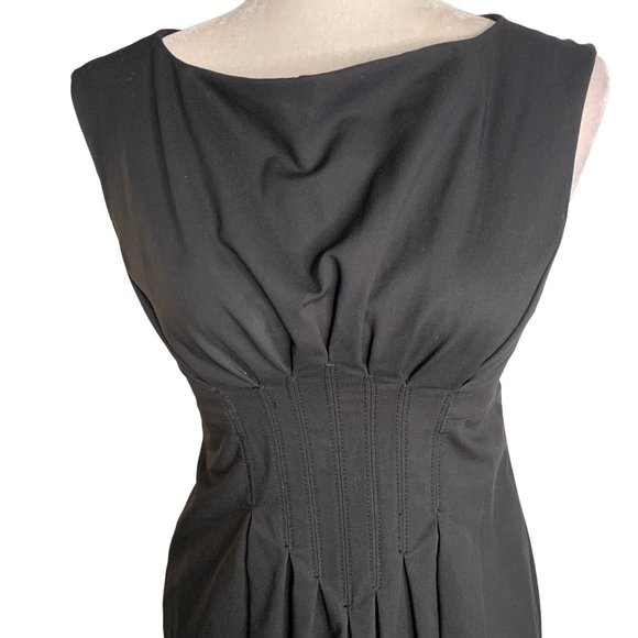 Pleated Waist Sleeveless Sheath Dress S Black Lined Lace Trim Exposed Zipper - Picture 2 of 7